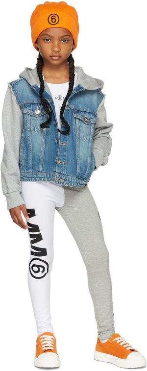 MM6 Maison Margiela Kids White & Gray Contrast Logo Leggings