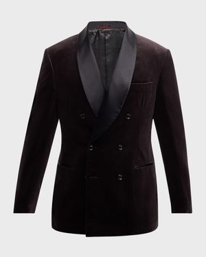 Men's Velvet Satin-Lapel Double-Breasted Dinner Jacket