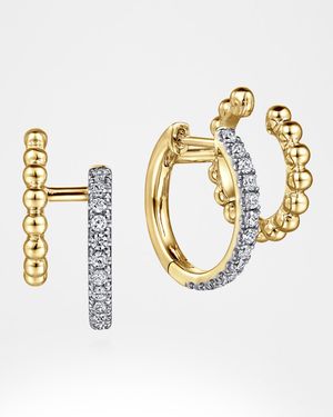 14K Yellow Gold Diamond Huggie and Bujukan Cuff Earrings