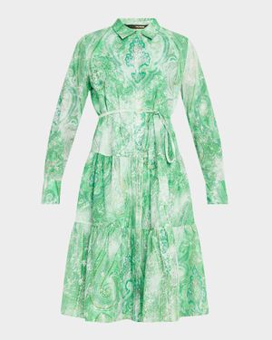 Jelani Tiered Paisley-Print Midi Shirtdress