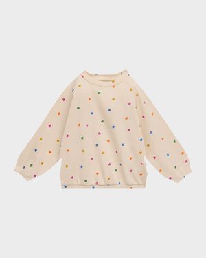 Girl's Disc Heart-Print Organic Cotton Sweatshirt, Size 3M-2