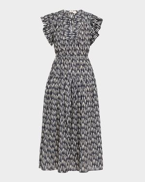Kairi Printed Flutter-Sleeve Midi Dress