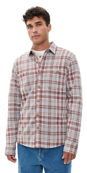 Marine Layer Pacifica Stretch Twill Overshirt Warm Plaid S