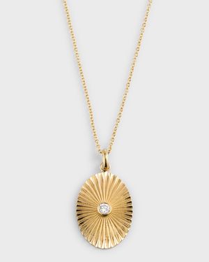 14K Gold Pleated Oval with Diamond Necklace, 16-18"L