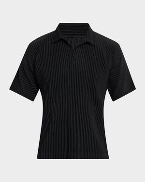 Men's Pleated Johnny Collar Polo Shirt