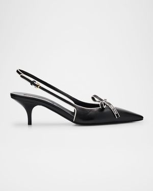 Nappa Leather Bow Slingback Pumps