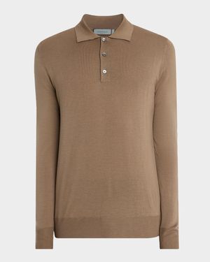 Men's Wool Knit Long-Sleeve Polo Shirt