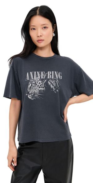 ANINE BING Leopard Cohen Tee Washed Black S