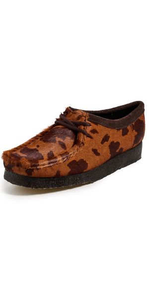 Clarks Cow Hair Wallabee Shoes Brown Cow Print 7