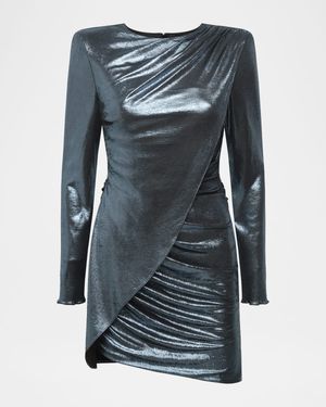 Metallic Wrap-Front Mini Dress