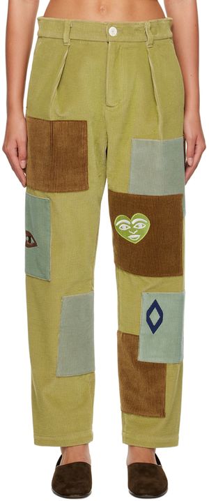 The Elder Statesman Green Patch Trousers