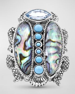 Blue Topaz and Turquoise Scarab Ring, Size 7