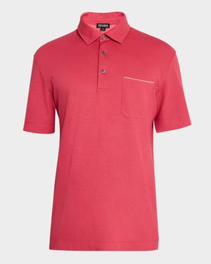 Men's Pique Polo Shirt with Leather-Trim Pocket