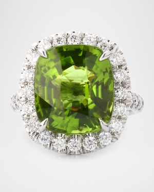 Platinum Handmade Peridot and Diamond Statement Ring
