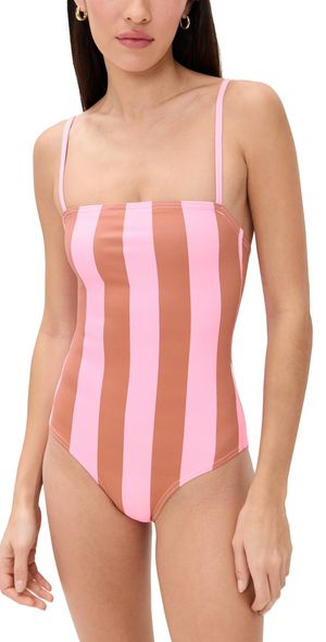 Hill House Home Giana Swimsuit Coral Cabana Stripe M