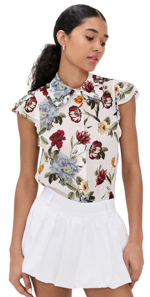 alice + olivia Martel Flutter Sleeve Blouse Provence Floral Sm L