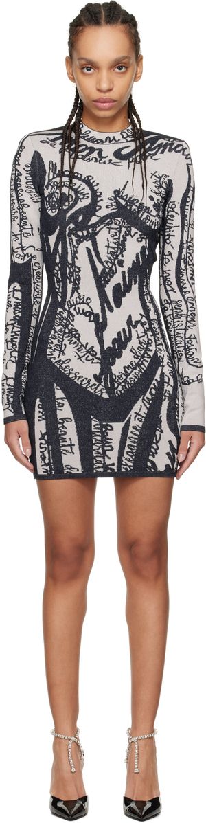 Balmain Robe courte bleu marine et blanc à motif
