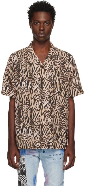 Ksubi Chemise Resort noir et beige à motif graphique