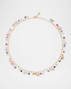18K Yellow Gold Paradise Single-Strand Gemstone Necklace With Pearls
