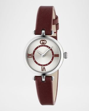 Stainless Steel Model 2000 24mm Watch with Red Leather Strap