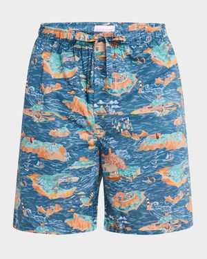 Men's Ledbury Seascape Cotton Lounge Shorts