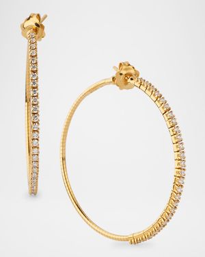18K Yellow Gold Diamond Hoop Earrings, 4cm
