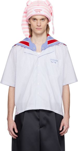 Charles Jeffrey LOVERBOY White & Blue Knit Collar Shirt