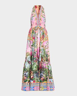 Turkish Delight Ruffle-Hem Halter Maxi Dress