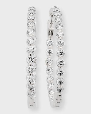 18k White Gold Diamond Hoop Earrings, 5.75tcw, 1.5"L