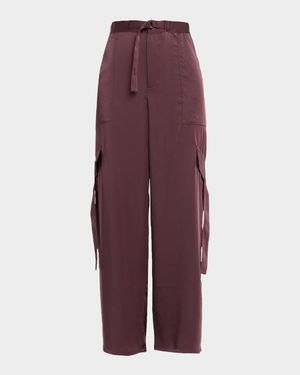 Lightweight Satin Belted Wide-Leg Utility Pants