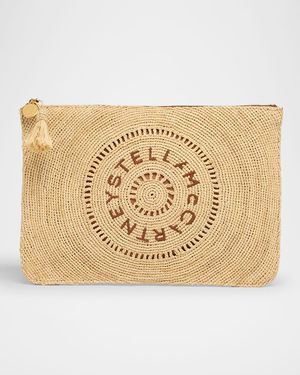 Logo Crochet Raffia Pouch Bag