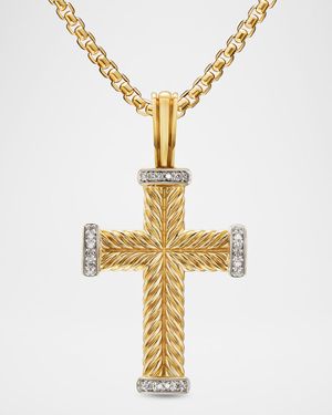 Men's Chevron Cross Enhancer with Diamonds in 18K Yellow Gold, 23.5mm