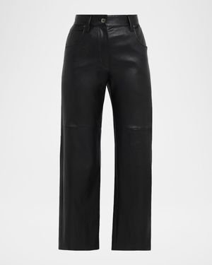 Straight-Leg Leather Pants