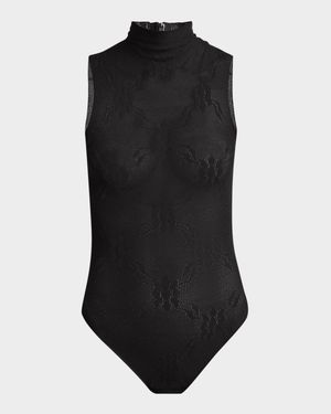 Mock-Neck Sleeveless Lace Bodysuit