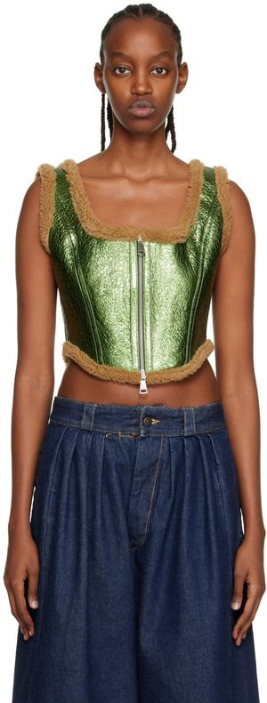 Jean Paul Gaultier Green 'The Laminated' Leather Tank Top