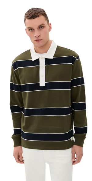 Knickerbocker McCarren Rugby Shirt Black Olive Stripe M