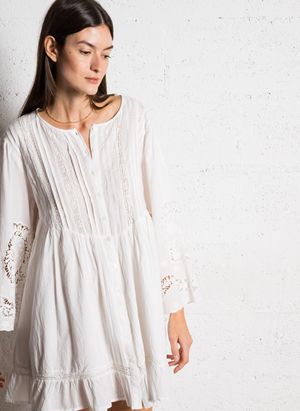 Maison Hotel - Robe chemise courte brodée en coton - Taille L - Blanc