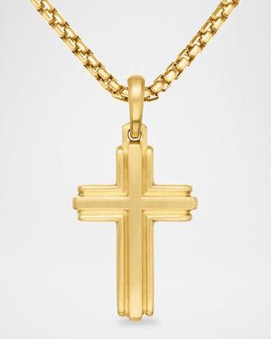 Men's Deco Cross Pendant in 18K Gold, 34mm