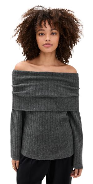 Theory Off the Shoulder Bell Sweater Charcoal L