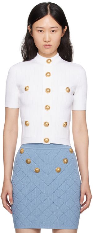 Balmain White Buttoned Cardigan