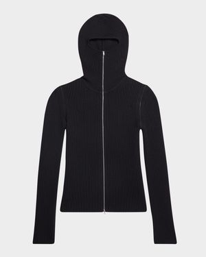 Men's Ribbed Zip-Shoulder Balaclava Sweater