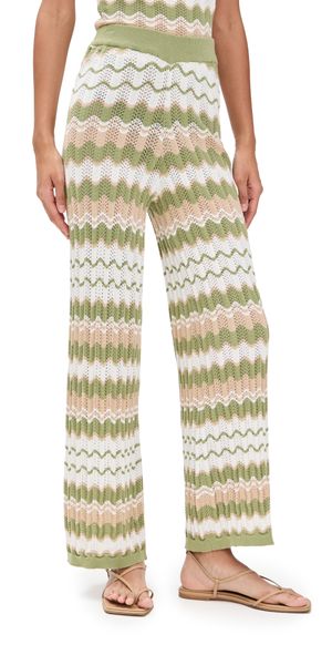 MINKPINK Melody Knit Pants Green/Sand XXL