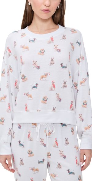 Z Supply Cozy Up Pup Long Sleeve Top White S