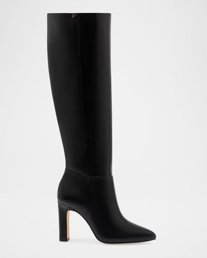 Cindy Leather Block-Heel Knee Boots