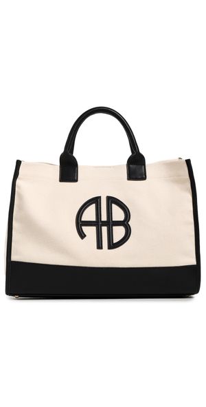 ANINE BING Medium Lara Tote NATURAL CANVAS W/ BLACK One Size
