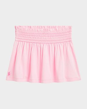 Girl's Jersey Smocked-Waistband Ruffle Skirt, Size 2-6X