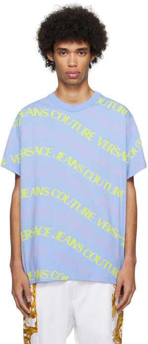 Versace Jeans Couture T-shirt bleu à motif à logo en tricot jacquard