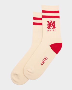 Men's MA Double-Stripe Ribbed Crew Socks