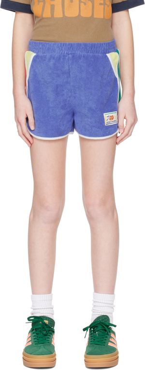 Bobo Choses Enfant | Short bleu en tissu éponge à garnitures contrastantes à logo Smiling