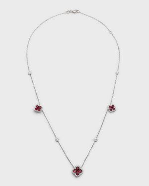 18K White Gold Ruby Flower and Diamond Station Necklace, 18"L, 2.55tcw
